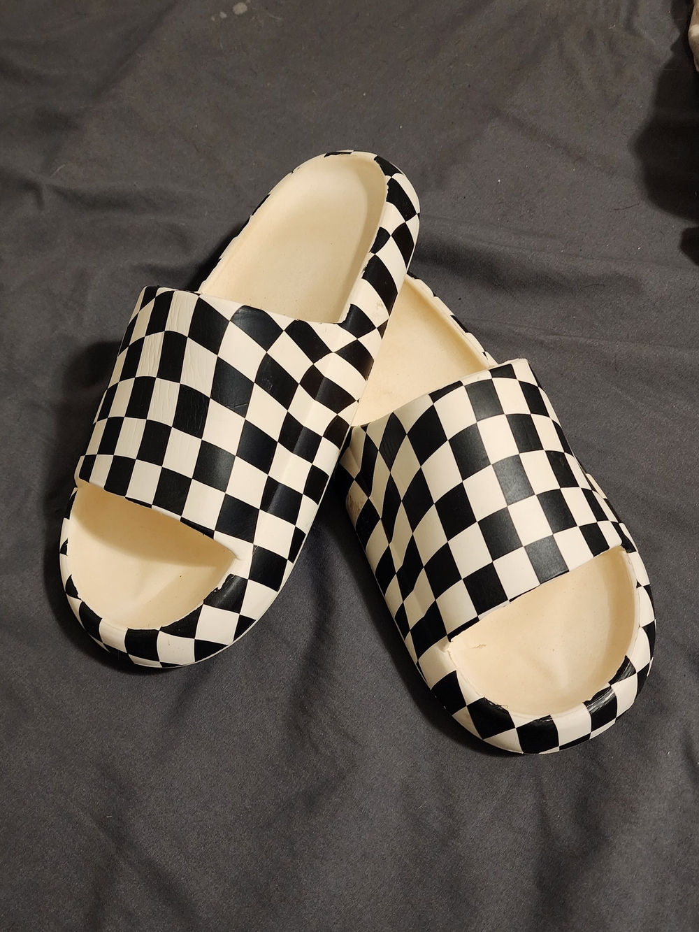 Checkerboard Slide Sandals - Black & Cream